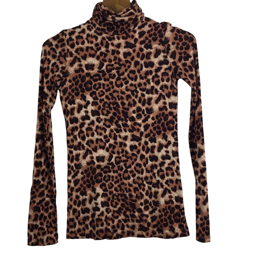 Rachel Pally Leopard Print Long Sleeve Turtleneck Top - Brown, Black, Cream